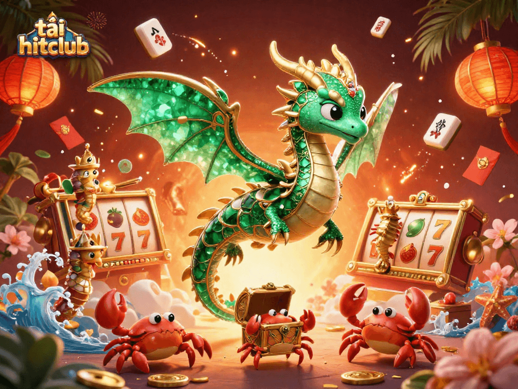 Engage with thrilling slots at tải hitclub featuring emerald sea dragon and royal seahorse in vibrant 3D