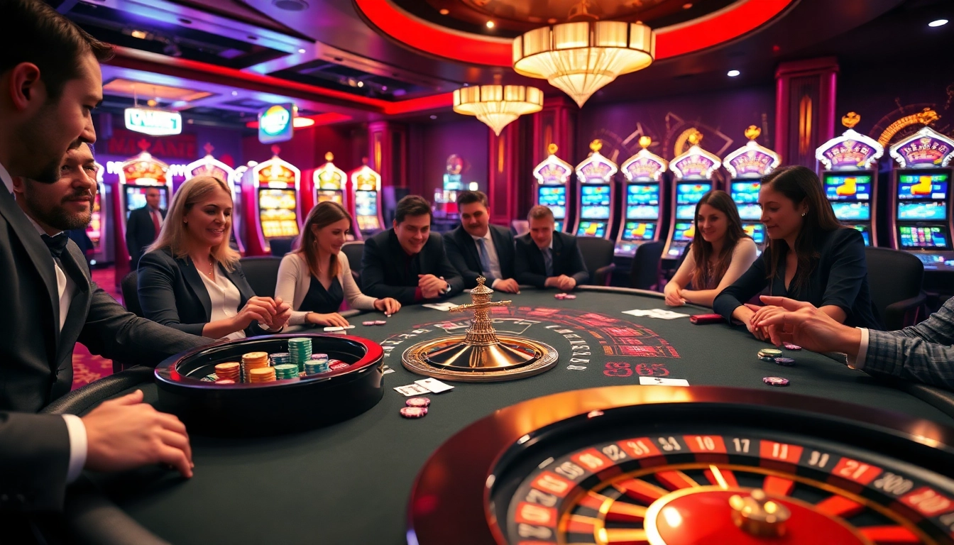 Players enjoying a thrilling game at MV 66 casino table with poker chips and cards.