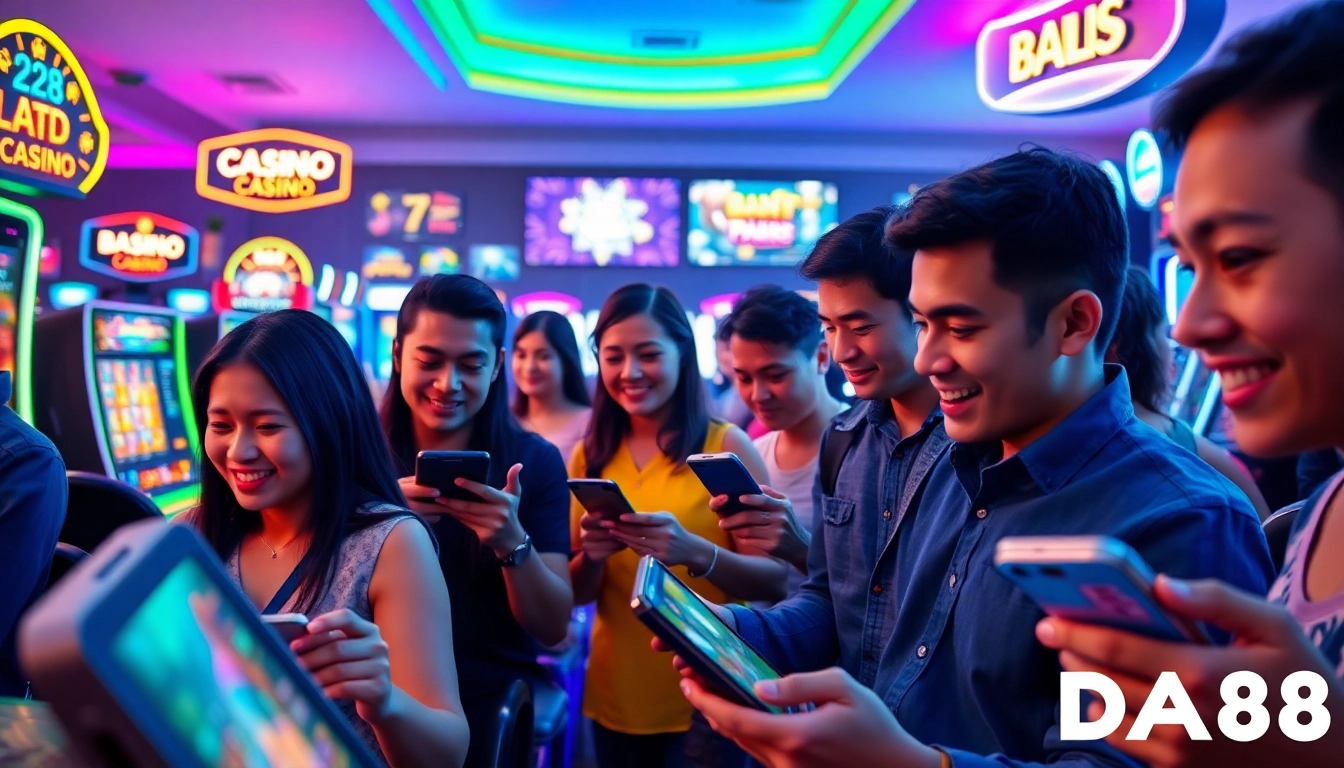 A lively gaming scene showcasing players enjoying online entertainment at https://da88.media/ with engaging visuals and digital interactions.