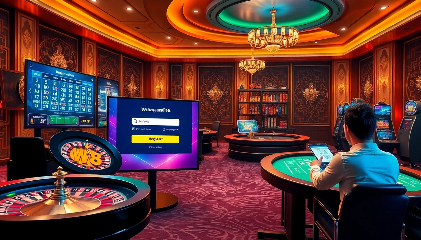 Engaging scene showcasing the Đăng ký ww88 registration process in a vibrant online casino.