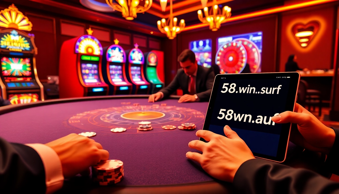 Experience the thrill of high-stakes gaming at 58win.surf with an elegant casino scene.