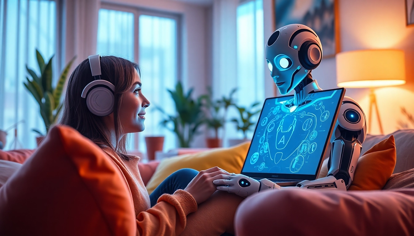 Engaging chatbot interaction showcasing crush on ai in a cozy living space.