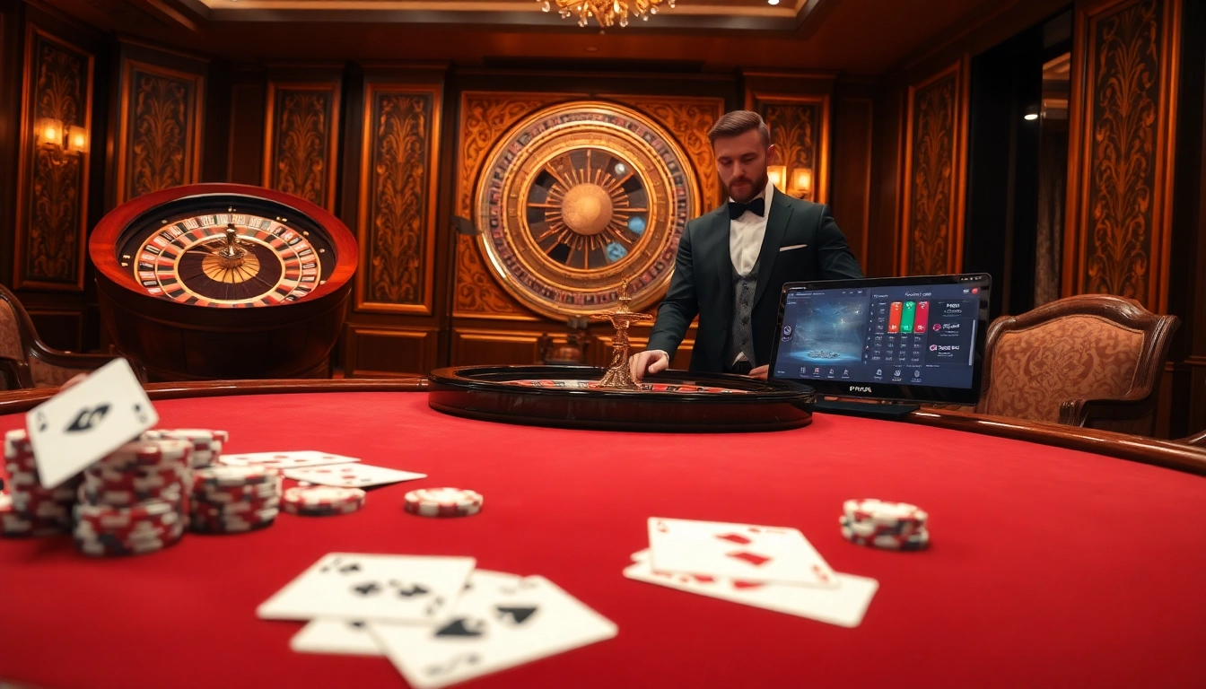 Experience high-stakes gaming at phtaya.ac with elegant poker tables and vibrant roulette wheels.