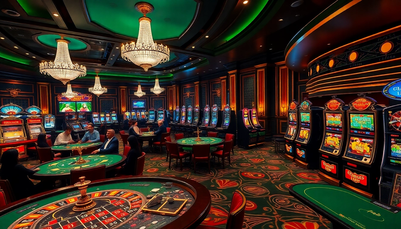 Players strategize at poker tables in a luxury casino environment spotlighting https://58win4b.net/ for better insights.