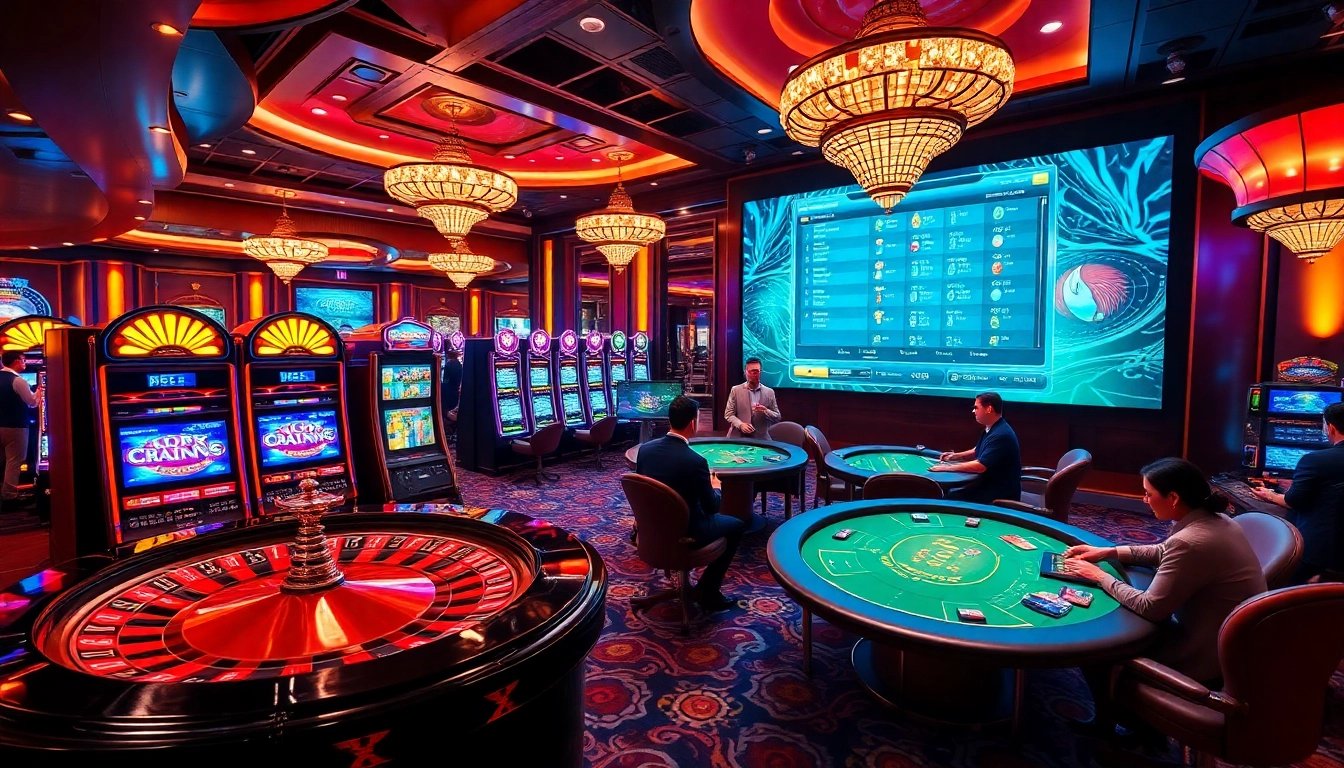 ww88 casino environment featuring slot machines, poker tables, and roulette wheels in a vibrant setting