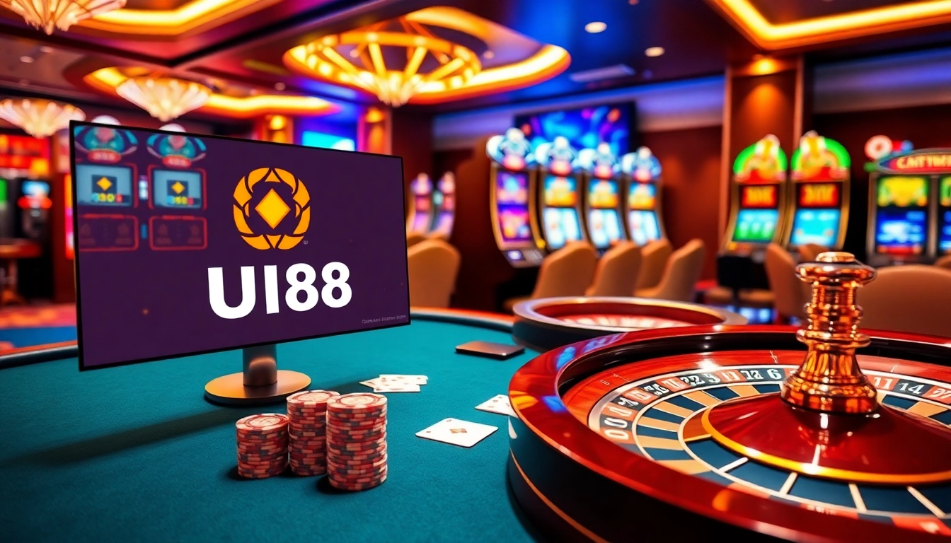Experience the thrill of gambling with UU88’s vibrant online casino interface and luxurious setting.