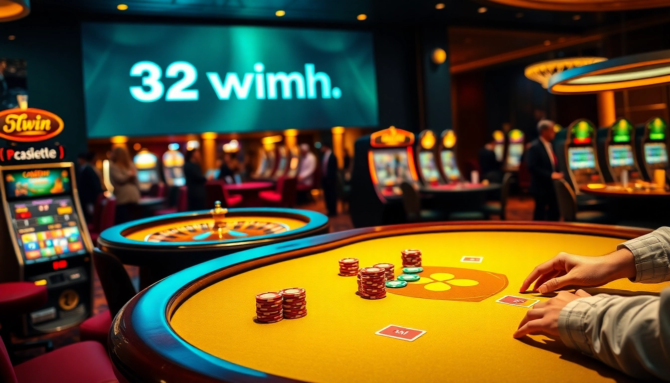 Experience the thrill of a poker game with 32win chips on a luxurious casino table.