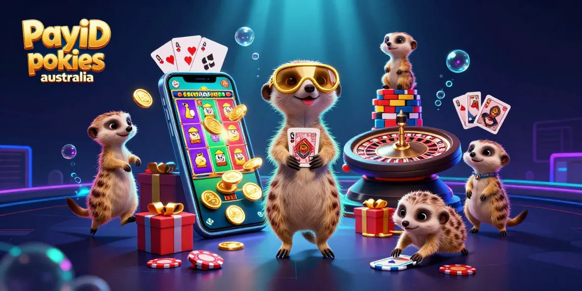 Play exciting PayID pokies Australia with lively meerkats managing a vibrant casino scene.