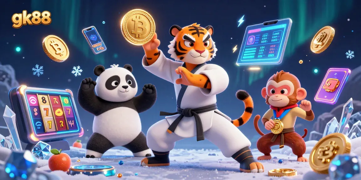 Spin for wins at gk88's vibrant casino scene featuring fun characters and slots.