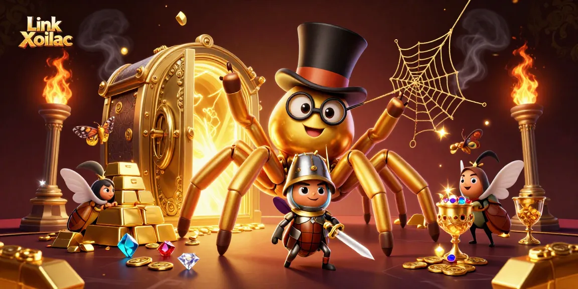 Experience thrilling action with Link Xoilac as a golden tarantula weaves its web in a casino
