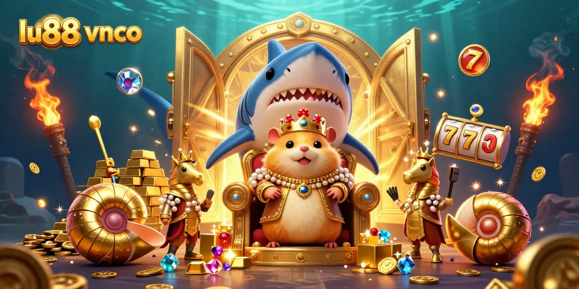 Experience thrilling slots action with lu88 vnco's vibrant illustration, featuring treasures and royal characters.