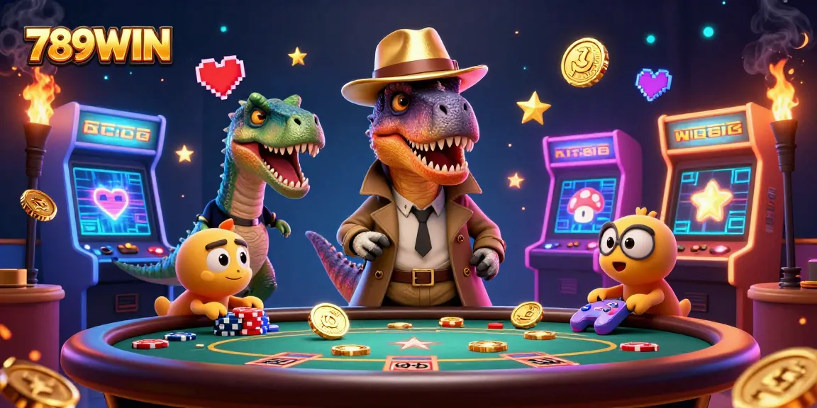 Engage in thrilling gameplay at 789WIN with vibrant casino elements and lively characters.