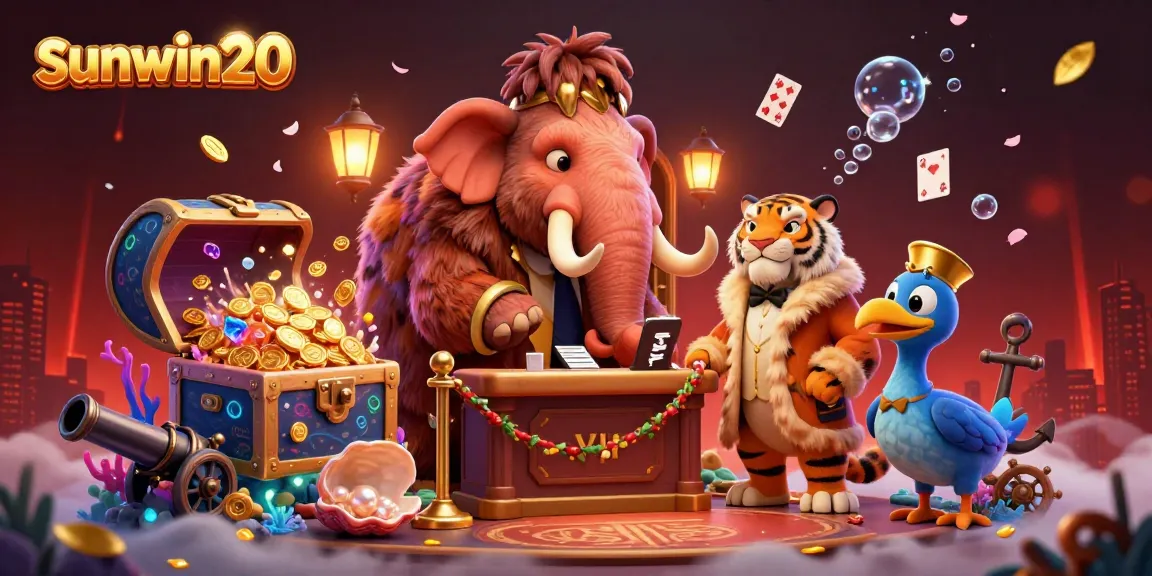 Experience the thrill of the casino world with sunwin20's energetic 3D scene featuring unique characters and game elements.
